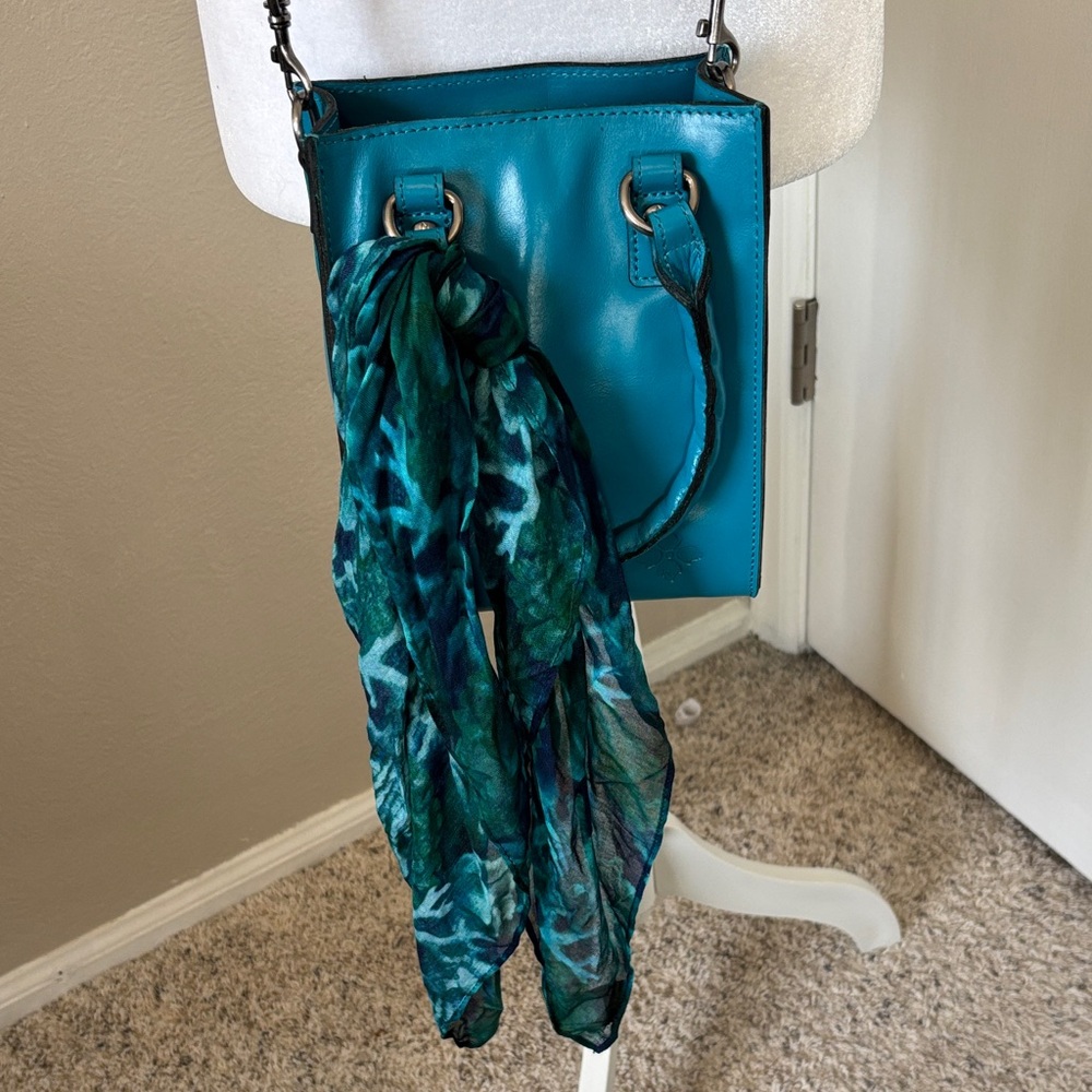 Patricia Nash Teal Chioma Satchel Box Tote with Scarf